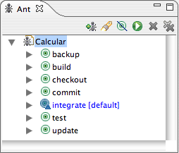 View do Ant mostrando targets presentes no build.xml.