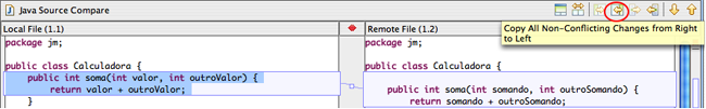 Clicando-se no ícone enfatizado em vermelho o CVS traz todas as alterações não-conflitantes.